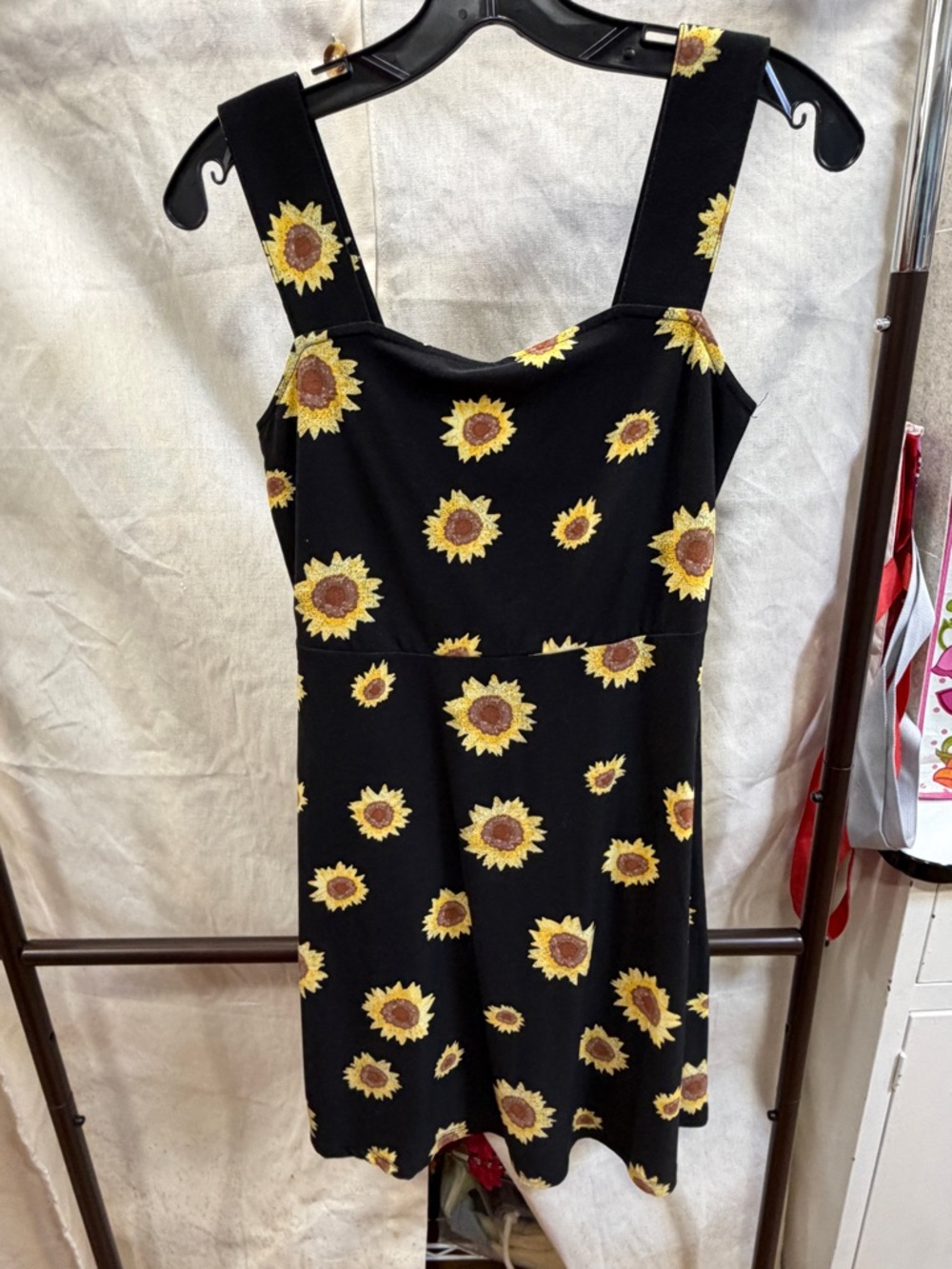 SO Black Mini Dress with Yellow Sunflower Print